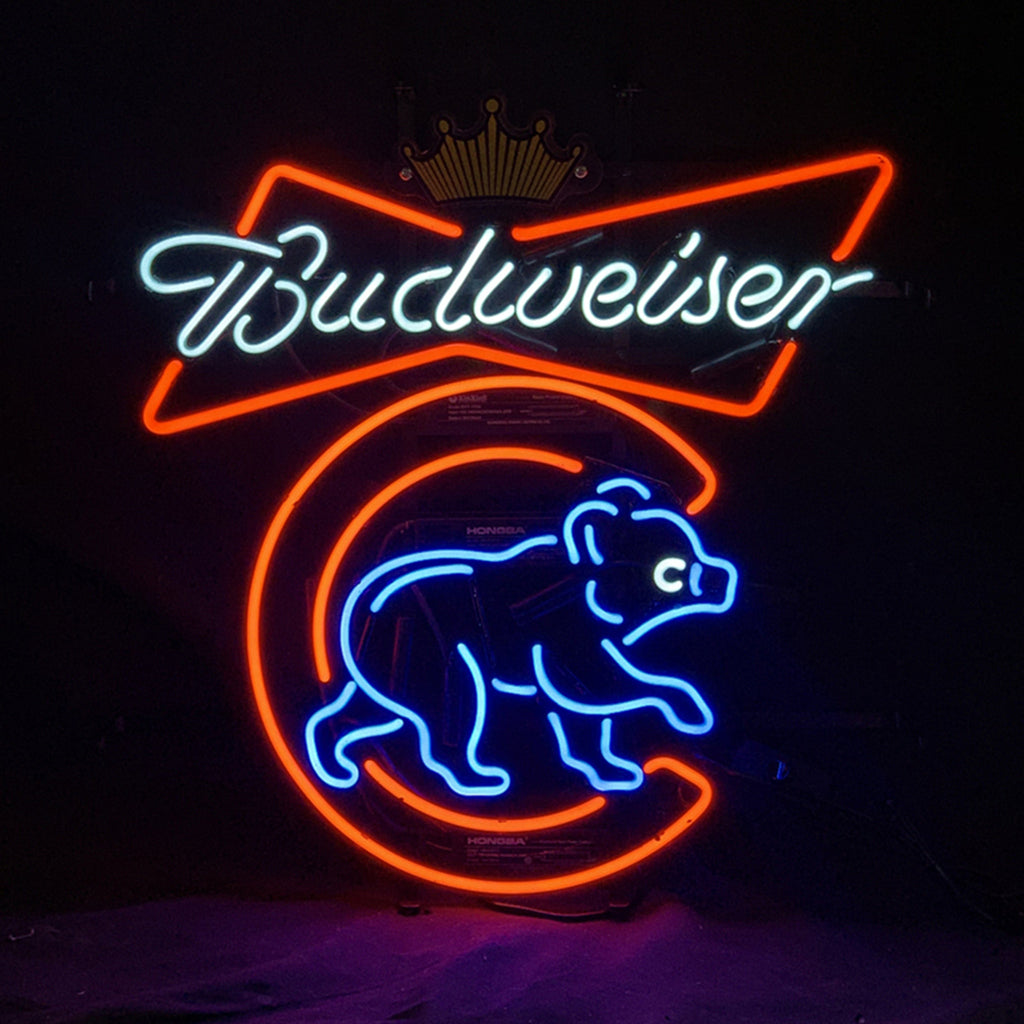 Chicago Cubs Budweiser Crown Neon Signs Light
