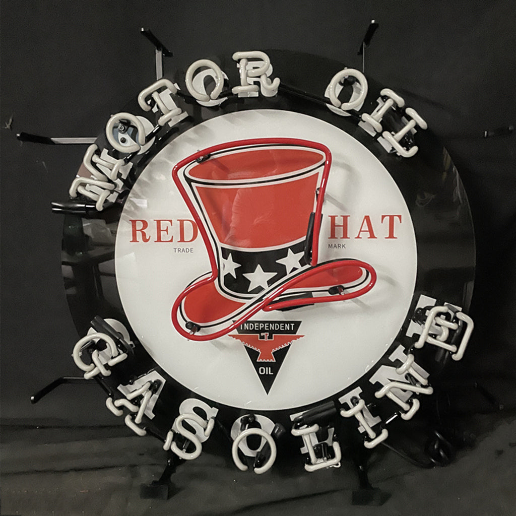 Motor Oil Gasoline Red Hats Neon Signs Light