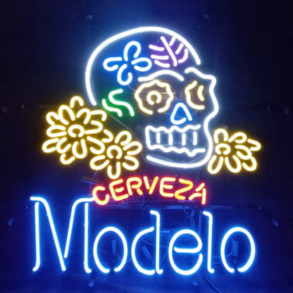 Cerveza Modelo Beer Skull Bone Neon Signs