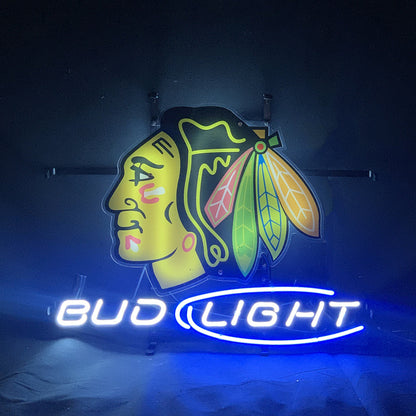 Chicago Blackhawks Hockey Bud Light Neon Signs Light