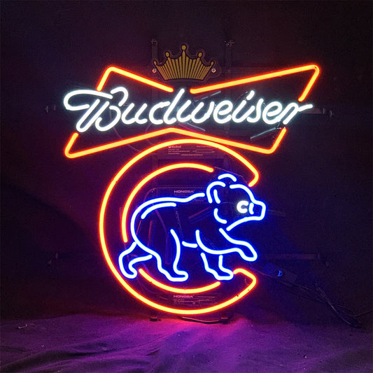 Chicago Cubs Budweiser Crown Neon Signs Light
