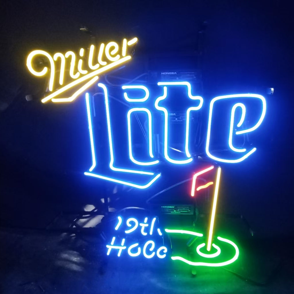 Yellow Miller Lite 19th Hole Neon Signs