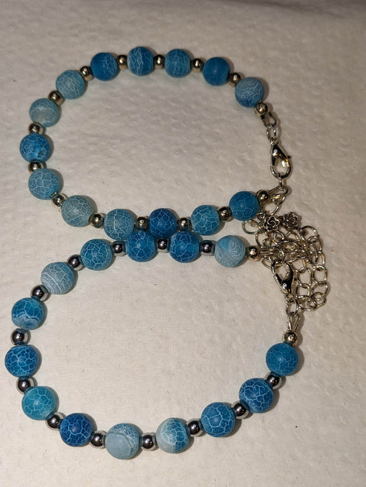 Lake Blue Frosted Matte Cracked Agate BOHO Bracelet - Orion's Oasis Designs 
