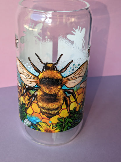 Bee Hive 16 Ounce Libby Glass Can for hot or cold drinks