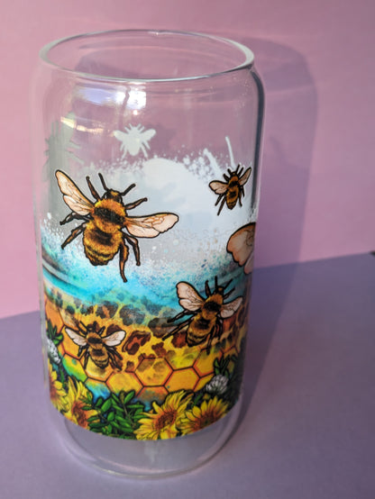 Bee Hive 16 Ounce Libby Glass Can for hot or cold drinks