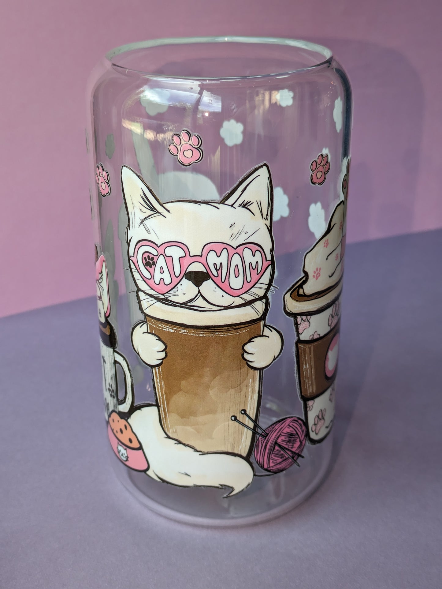 Cat Mom 16 Ounce Libby Glass Can for hot or cold drinks