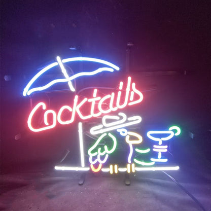 Cocktails with Under Umbrella Parrot Neon Signs