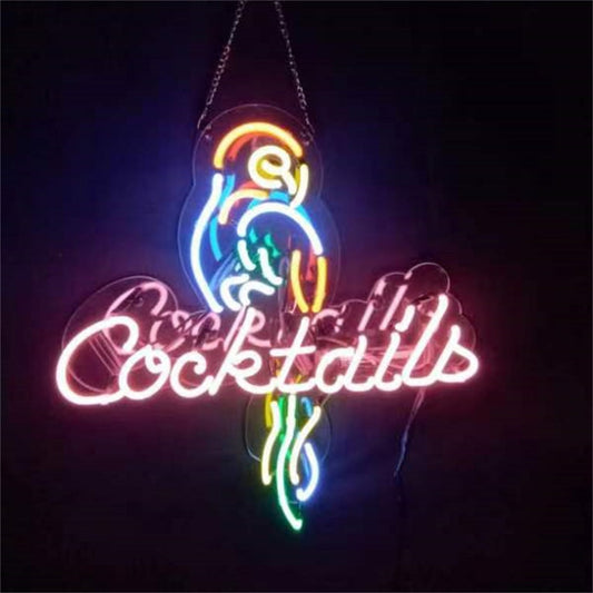 Parrot and Cocktails Font Neon Signs