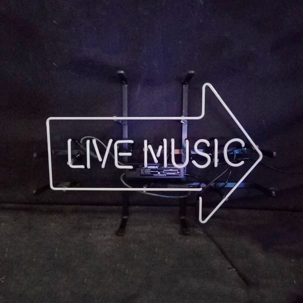 Live Music with Right Arrow Neon Signs