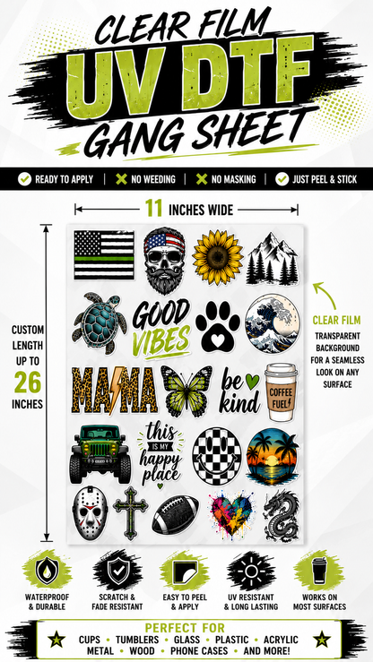 Custom UV DTF Transfer Sticker Sheet, 11.75" x Up to 26"